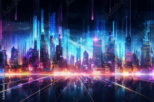 An abstract fusion of neon lights creating a futuristic cityscape