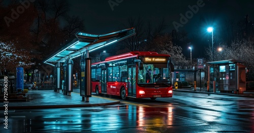 Capturing the Red Bus as It Stops at the Station