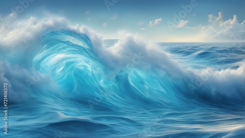 blue sky background A set of water waves in different shapes and sizes  representing the sea and the ocean.  