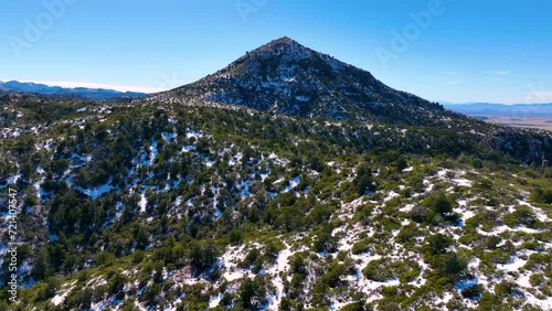 Sugarloaf Mountain aerial view with snow on the top in winter in Chiricahua National Monument in Cochise County in Arizona AZ, USA.  photo