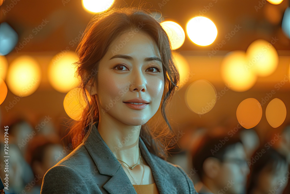 Portrait of young business woman in modern co-working space.Generative AI