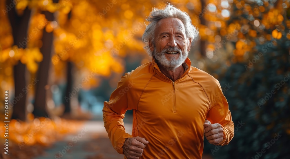 A solitary figure, clad in vibrant orange and yellow, dashes through the park as trees stand tall in the background, his determined expression mirroring the determination of nature itself A solitary figure, clad in vibrant orange and yellow, dashes through the park as trees stand tall in the background, his determined expression mirroring the determination of nature itself