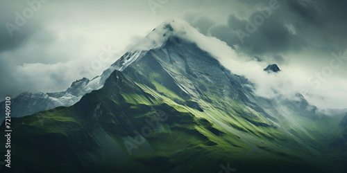 Green nature scenery of a mountain peak 