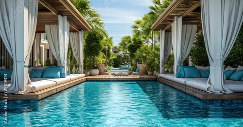 Summer Serenity - Luxurious Relaxation by the Water in a Tropical Resort Pool  A Blue Oasis for Vacation Bliss