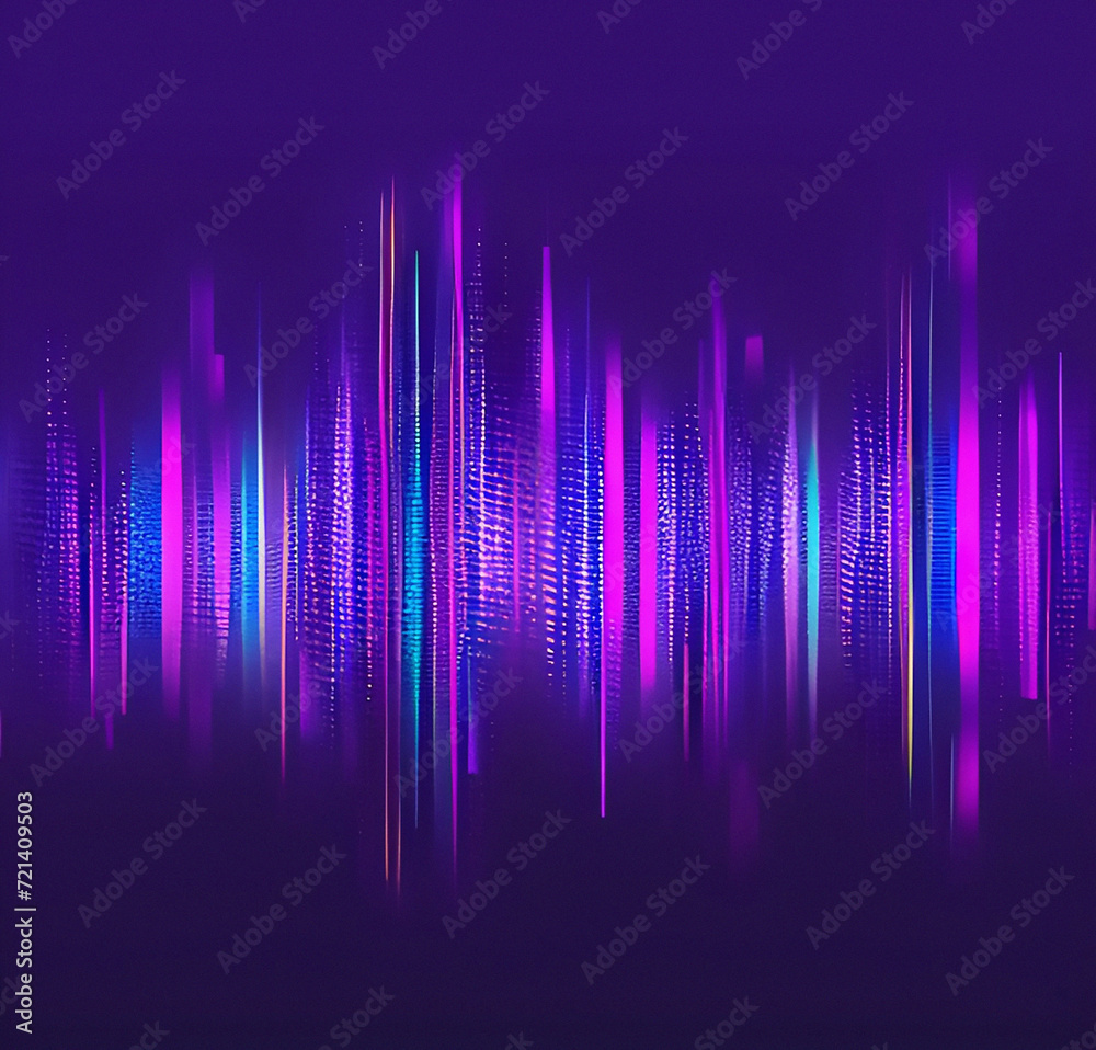 Sound wave background. Abstract equalizer background. Futuristic template. Banner for presentation or product. Purple, blue backdrop with copy space