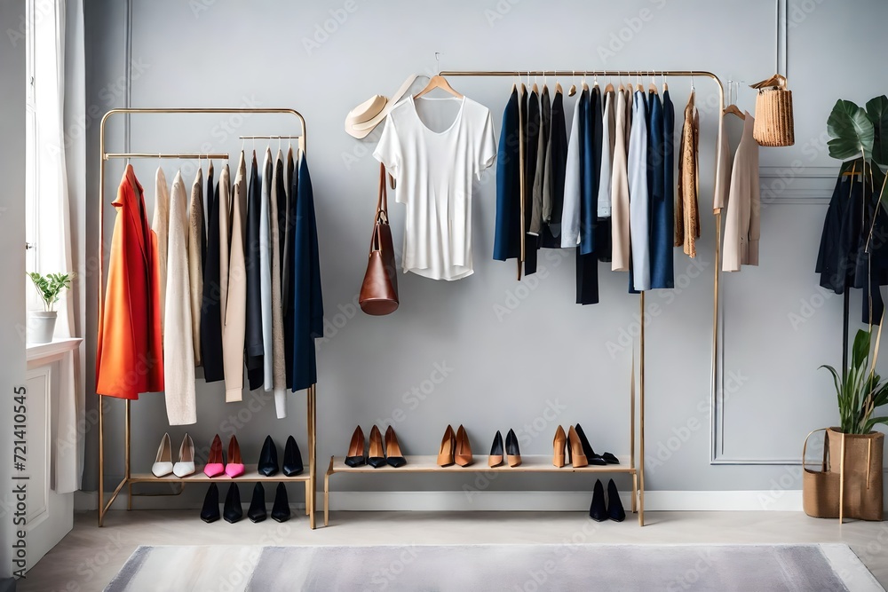 wardrobe with clothes