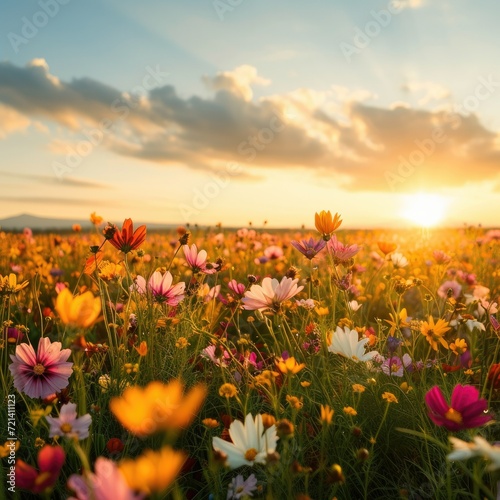 Vibrant Blooms: A Breathtaking Field of Colorful Flowers in Full Bloom © Arnolt