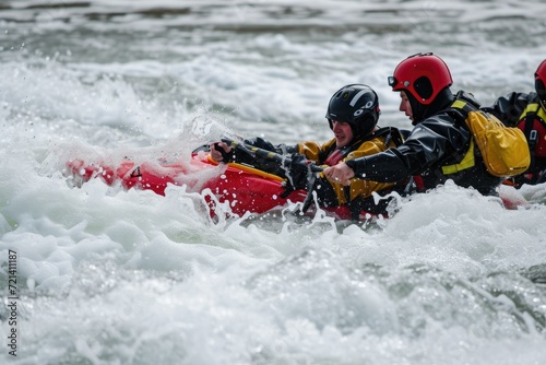 Kayaker Rescue Team Perfecting Their Skills in a Practice Session © Arnolt