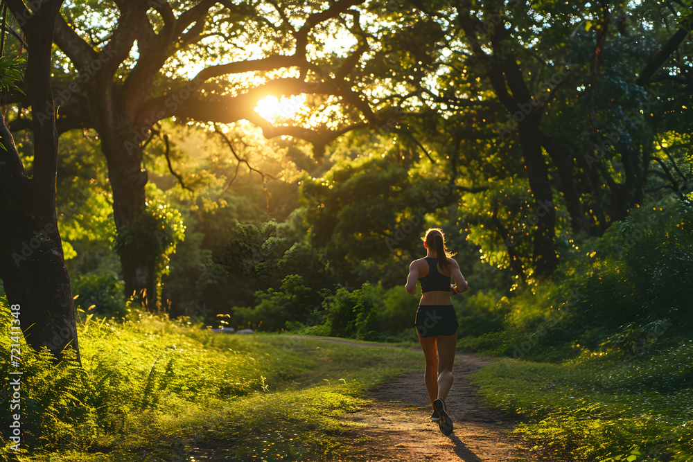 Silhouette of a Woman Running in a Forest at Sunrise Silhouette of a Woman Running in a Forest at Sunrise