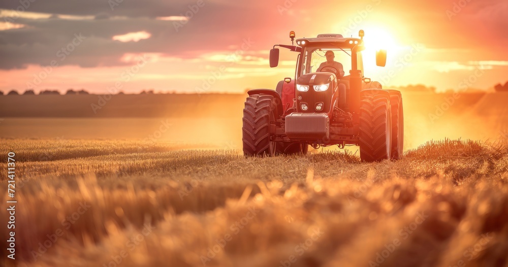 Fototapeta premium Capturing a Farmer's Expertise Driving a Tractor in the Heart of the Fields