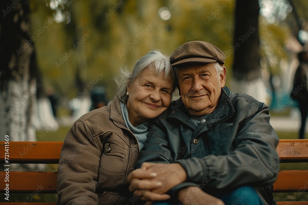 Elderly Lovebirds: A Peaceful Day at the Park,Golden Years Bliss: Couple Enjoying Park Serenity