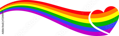 LGBT Rainbow Ribbon end the shape of heart. Pride Rainbow Color Ribbon Isolated on a Transparent background