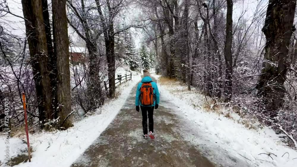 Motion tracking outdoor female hiker in snow winter landscape Motion tracking outdoor female hiker in snow winter landscape