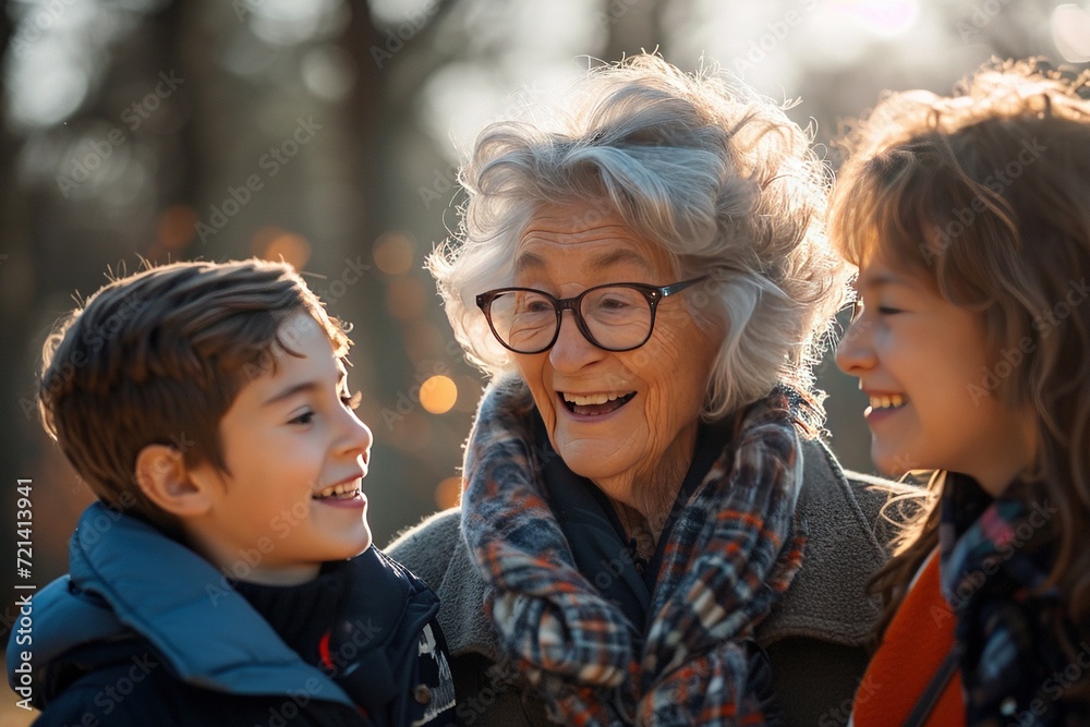 Fototapeta premium Happy Elderly with Grandchildren Smiling Senior with Loving Family