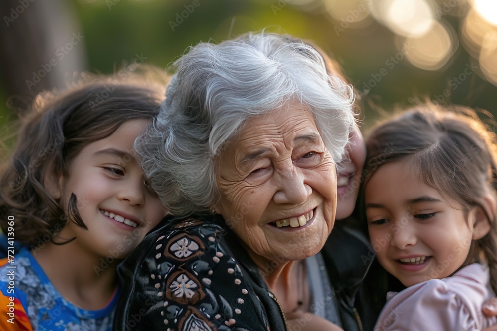 Happy Elderly with Grandchildren Smiling Senior with Loving Family Happy Elderly with Grandchildren Smiling Senior with Loving Family