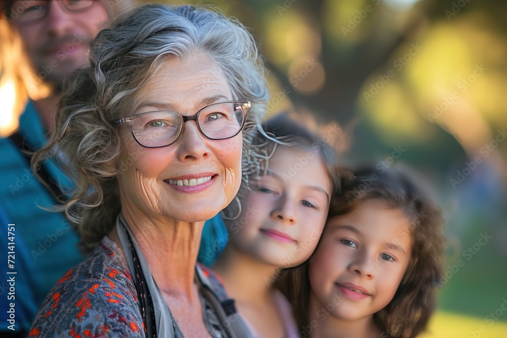 Fototapeta premium Happy Elderly with Grandchildren Smiling Senior with Loving Family