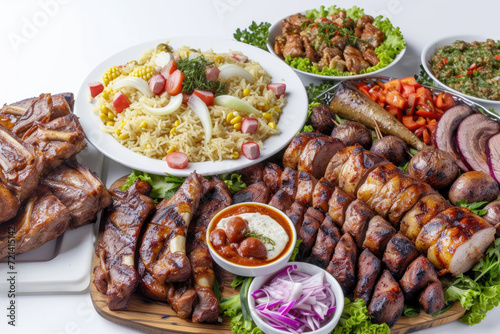 An Armenian barbecue Khorovats on a white background