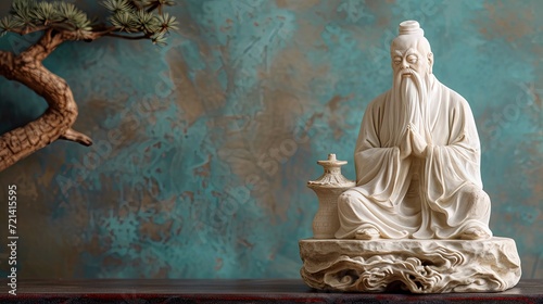 Grunge Artistry: Laozi Statue Illustration with Antique Design photo