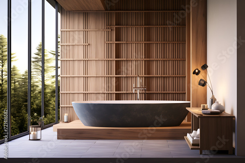 Japanese bathroom with a deep soaking tub bamboo