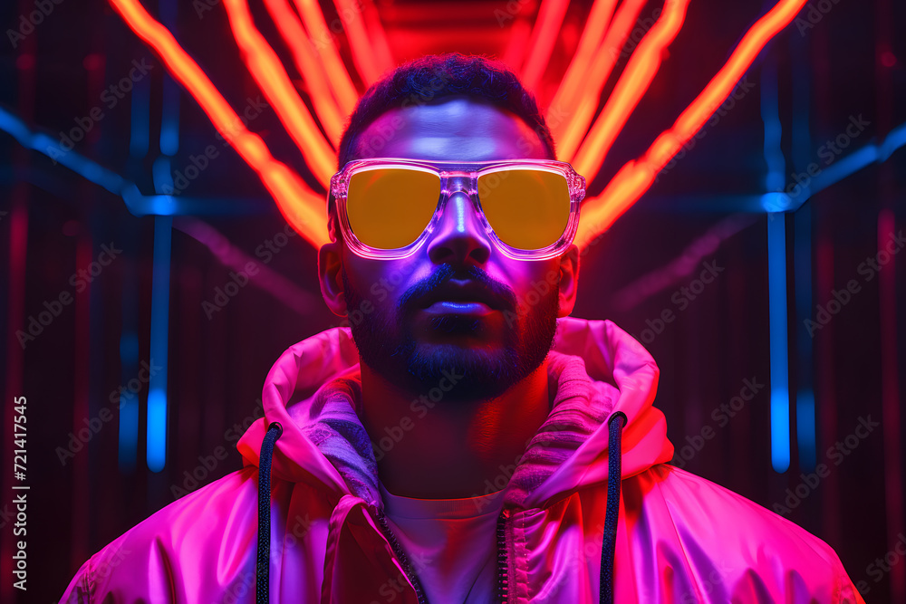 man in neon glasses
