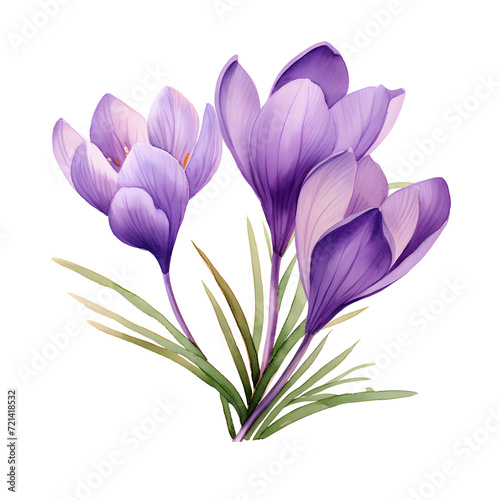 Purple crocus flower, isolated png background, watercolor illustration