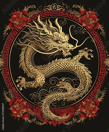 a golden dragon depicted with scales and flowing lines to indicate movement