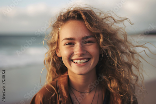 Portrait of a smiling woman on the beach