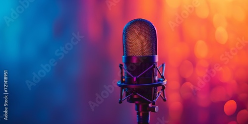 Colorful Background With Microphone, Perfect For Podcasts Or Recording Studios, Copy Space. Сoncept Sunset Beach Photoshoot, Nature Inspired Props, Bohemian Styled Portraits, Candid Moments