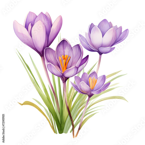 Purple crocus flower  isolated png background  watercolor illustration