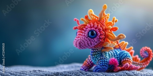 Colorful Creature Toy Sparks Imagination And Playful Creativity In Children, Copy Space. Сoncept Nature-Inspired Art, Adventure Exploration, Relaxing Garden, Sunny Beach Vibes, Fun Water Activities