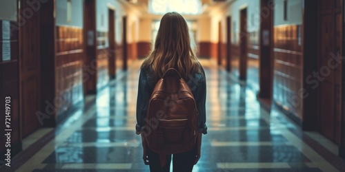 Distressed Young Student Experiences Depression And Bullying In A Dimly Lit Hallway, Copy Space. Сoncept Mental Health Awareness, Bullying Prevention, Student Well-Being, Supportive Environments