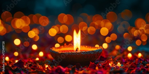 Diwali Celebration Shines Through Candle Light And Bokeh Background In Stock Photo, Copy Space. Сoncept Sports Action Shots, Urban Street Photography, Nature Landscapes, Food Photography