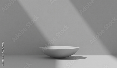 Podium grey background products display scene with sunlight. Empty pedestal .backdrop and mockup, pedestal panoramic banner mockup for display of room product. space text. 3d illustrator