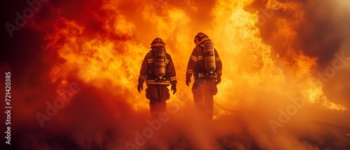 Canvas Print Fiery Firefighters Tackle Billowing Smoke And Intense Flames In Action, Copy Space