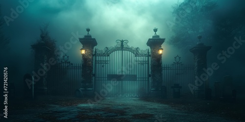 Halloween Gate Dominates Haunted Cemetery With Spooky Backdrop And Copy Space. Сoncept Autumn Leaves, Cozy Sweaters, Pumpkin Spice, Harvest Festivals, Scenic Hikes