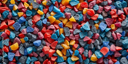 Multicolored Recycled Plastic Granules Transformed Into Reusable Material A Sustainable Crossover, Copy Space. Сoncept Eco-Friendly Granules, Recycled Plastic, Sustainable Materials photo