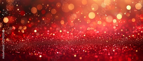 Vibrant Holiday Celebrations: A Sparkling Red Background Illuminated By Lights. Сoncept Winter Wonderland Portraits, Festive Family Fun, Holiday Glamour Shots, Cozy And Warm Christmas Photos