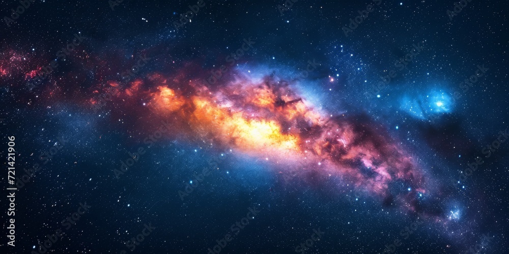 Vibrant Cosmic Expanse Showcasing Celestial Wonders Like Stars, Galaxies, And Nebulae, Copy Space. Сoncept Nature's Tranquil Beauty, Serene Sunsets, Majestic Mountains, Peaceful Lakes, Lush Forests