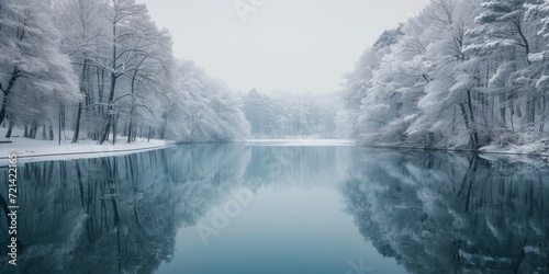 Breathtaking Winter Lake Scene In High Definition: Ideal For Wallpapers And Copy Space. Сoncept Nature's Beauty In All Seasons, Serene Winter Landscapes, Tranquil Lakeside Photography © Ян Заболотний