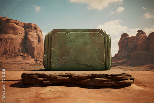 Stone podium wild west desert as backdrop dusty brown