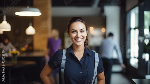 portrait of a smiling woman in working area