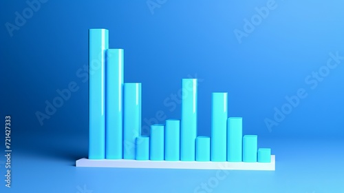 A blue background features a growth bar graph with an arrow and marketing icon or symbol for online shopping  which is part of a 3d illustration concept for ecommerce.