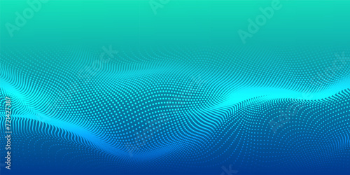 Digital technology futuristic internet network connection blue green background, abstract cloud cyber information communication, Ai big data, innovation future tech, lines dots illustration 3d vector