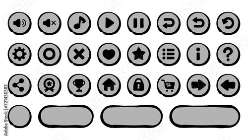 手描き風のかわいいゲーム用UIアイコンの素材セット
