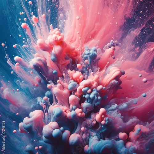 Abstract pink and blue background paint movement in water