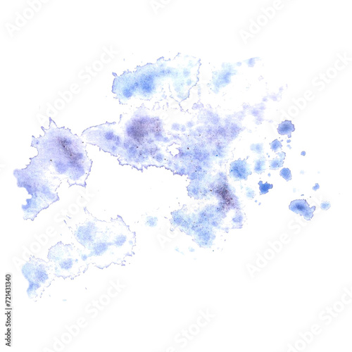 Watercolor abstract light blue purple splashes. Isolated hand drawn illustration pastel splashes, blob of ink paint. Template for backdrop, card, packaging, textile and sticker, sales advertising