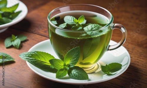 a refreshing scene featuring a cup of healthy peppermint tea