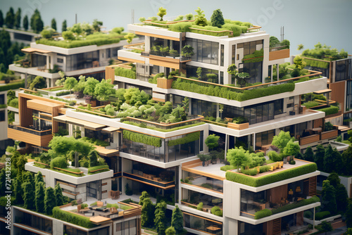 Sustainable Green Apartment Complex with Rooftop Gardens