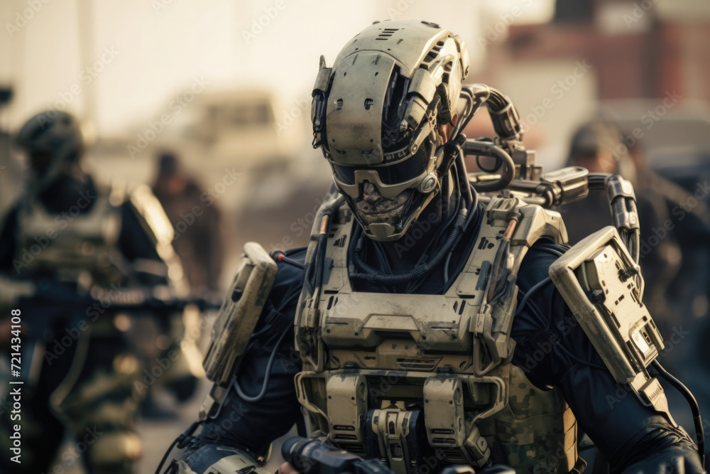 Fototapeta premium Drones and robots used in future wars (generative AI)