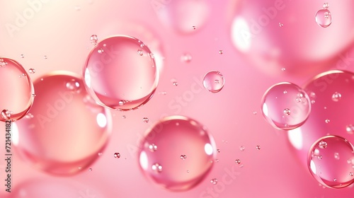 A pink blurry background is the background for abstract air bubbles in an oil drop.